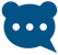 Bear face speech bubble logo in blue.