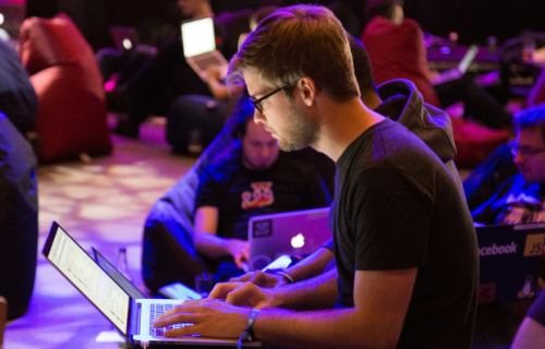 student on his laptop
