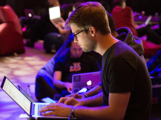 student on his laptop
